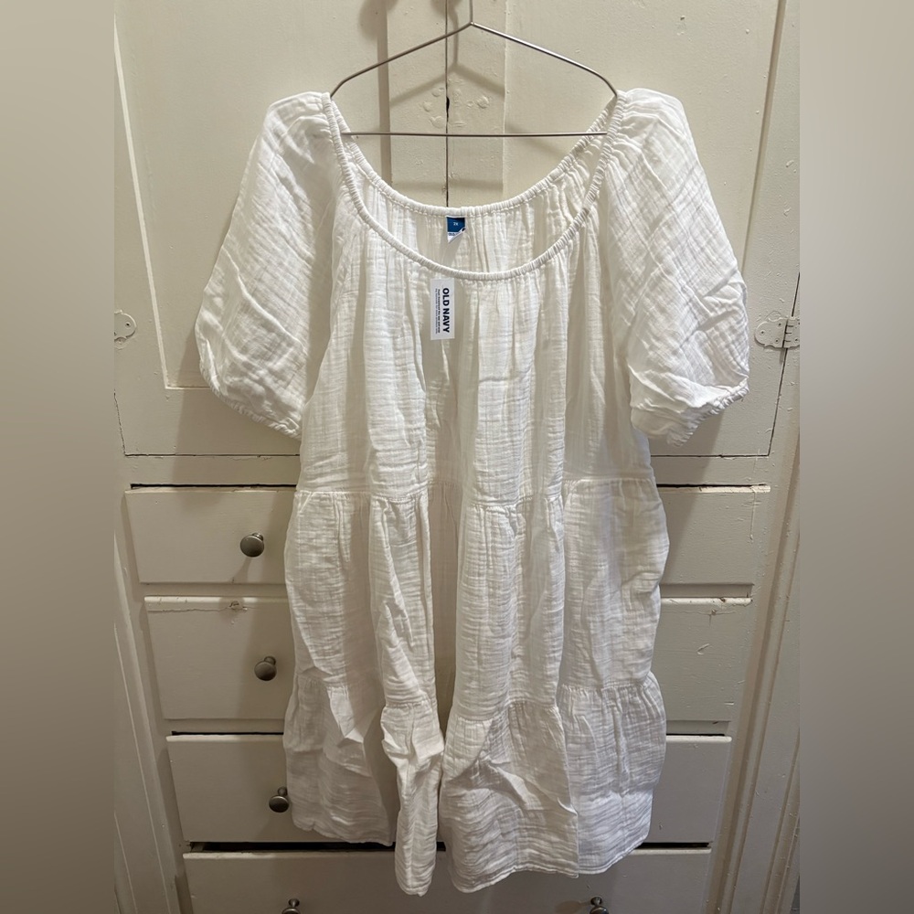 NWT Old Navy 2XL White Gauzy Cotton Tiered Dress
